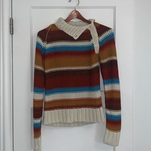 Striped sweater with asymmetrical neck